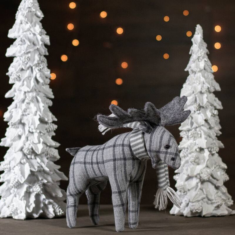 10-Inch Gray Checkered Moose Tabletop Christmas Decoration - 10"