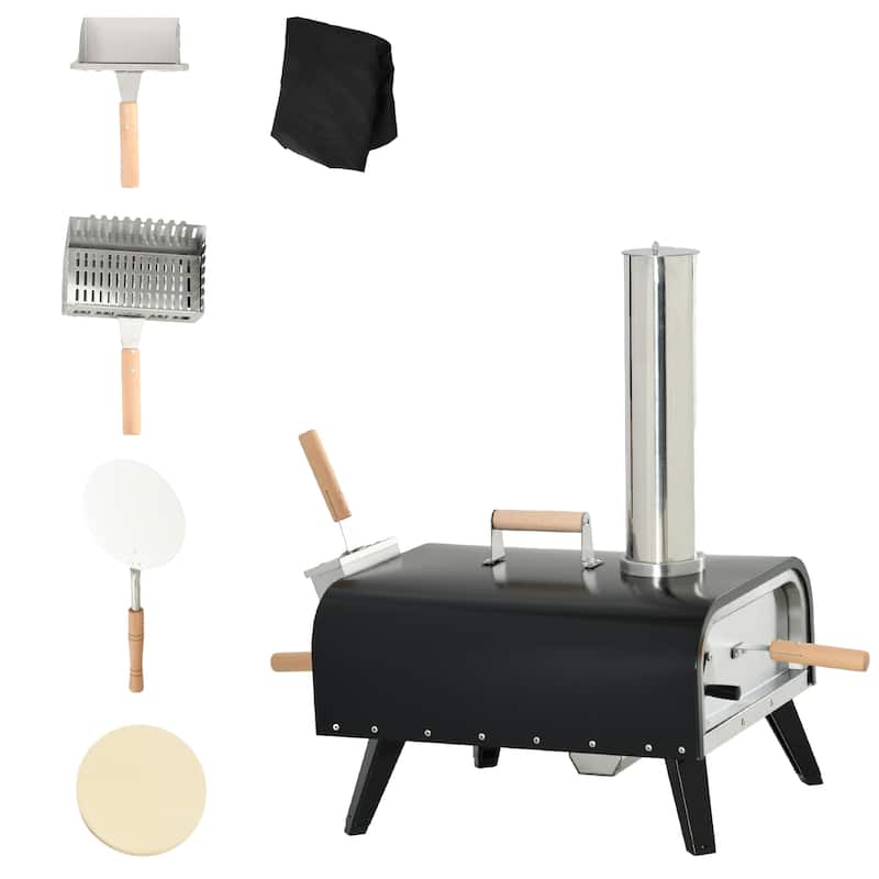 Outsunny Outdoor Pizza Oven with 12" Rotating Stone, Peel and Cover, Portable Pellet Wood Fired Pizza Maker with Foldable Legs