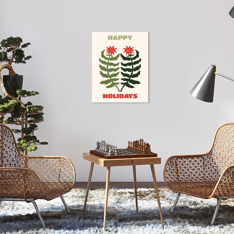Wynwood Studio Canvas Holiday and Seasonal Happy Leaning Trees Red Modern & Contemporary Wall Art Canvas Print - 16 x 20