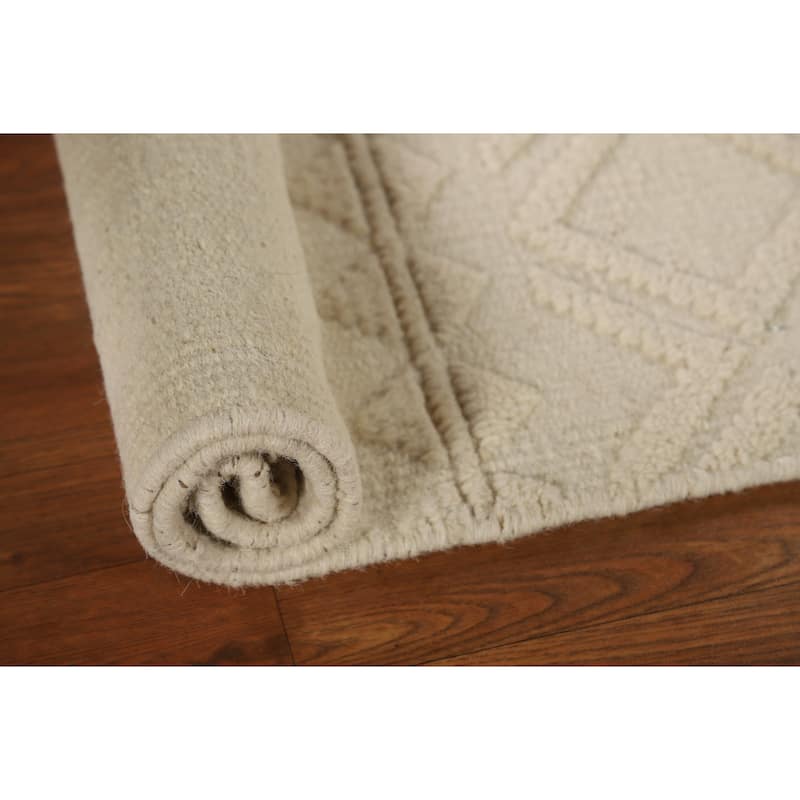 Ivory Geometric Moroccan Oriental Accent Rug Hand-Knotted Wool Carpet - 2'0"x 3'0"