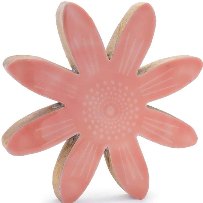 HomeRoots Set of Two Pink Wood Flowers Tabletop Sculptures - 7.50 in. x 7.50 in. x 1.00 in.