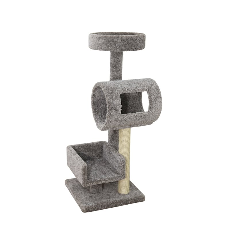 Compact Multi-Level Cat Climber with Soft Carpet Perches and Sturdy Sisal Rope Scratching Post for Playful Indoor Cats