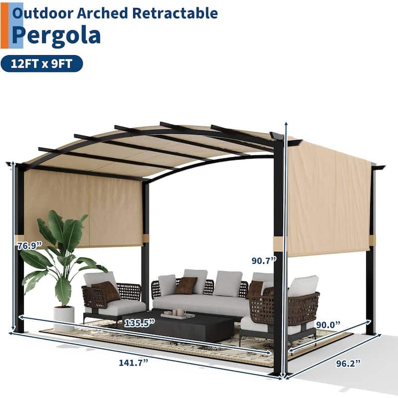 13x9 FT Outdoor Patio Arched Pergola Gazebo for Backyard Garden Porch Lawn