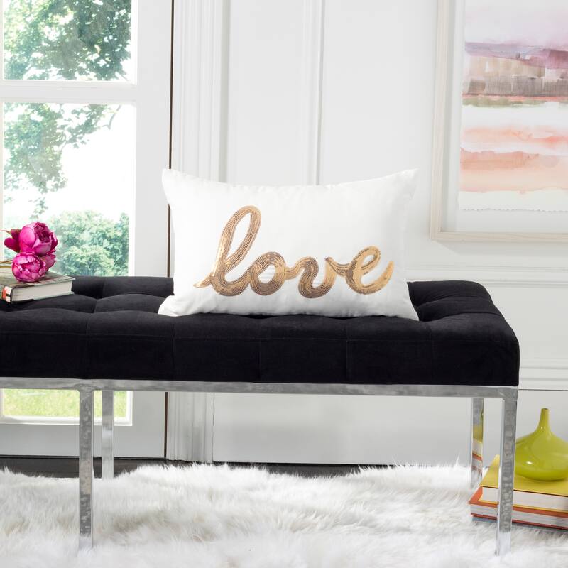 SAFAVIEH Wilkes Comes Love Decorative Pillow- Gold / Beige