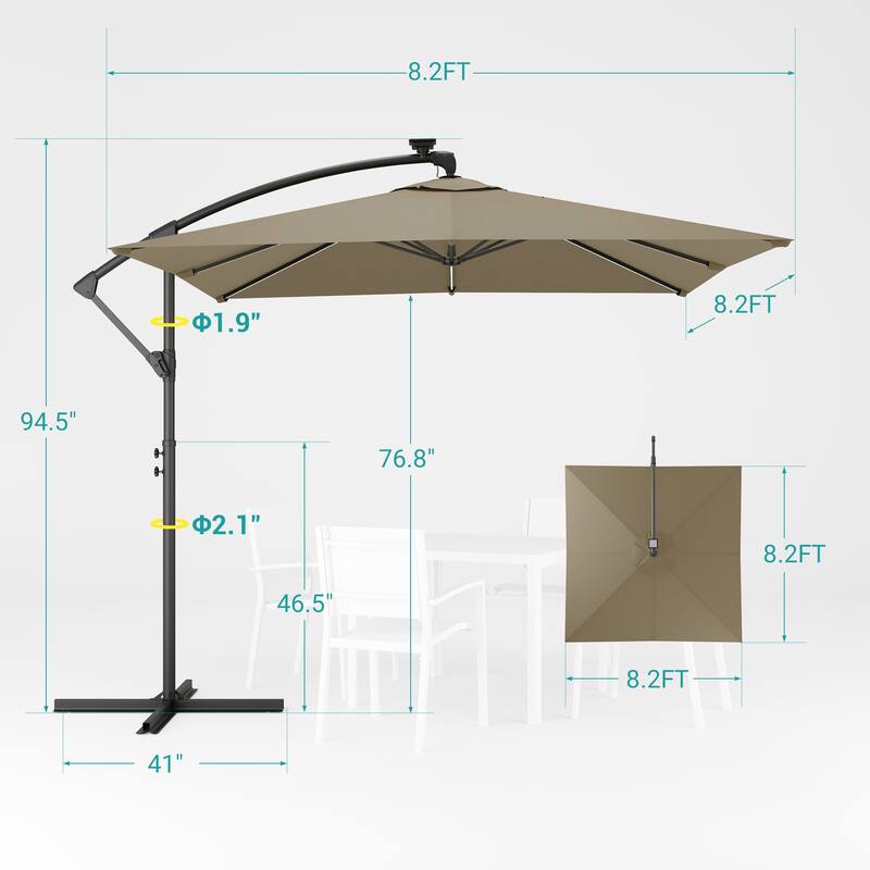 Sonkuki Outdoor 8.2x8.2FT LED lighted Patio Offset umbrella for Garden