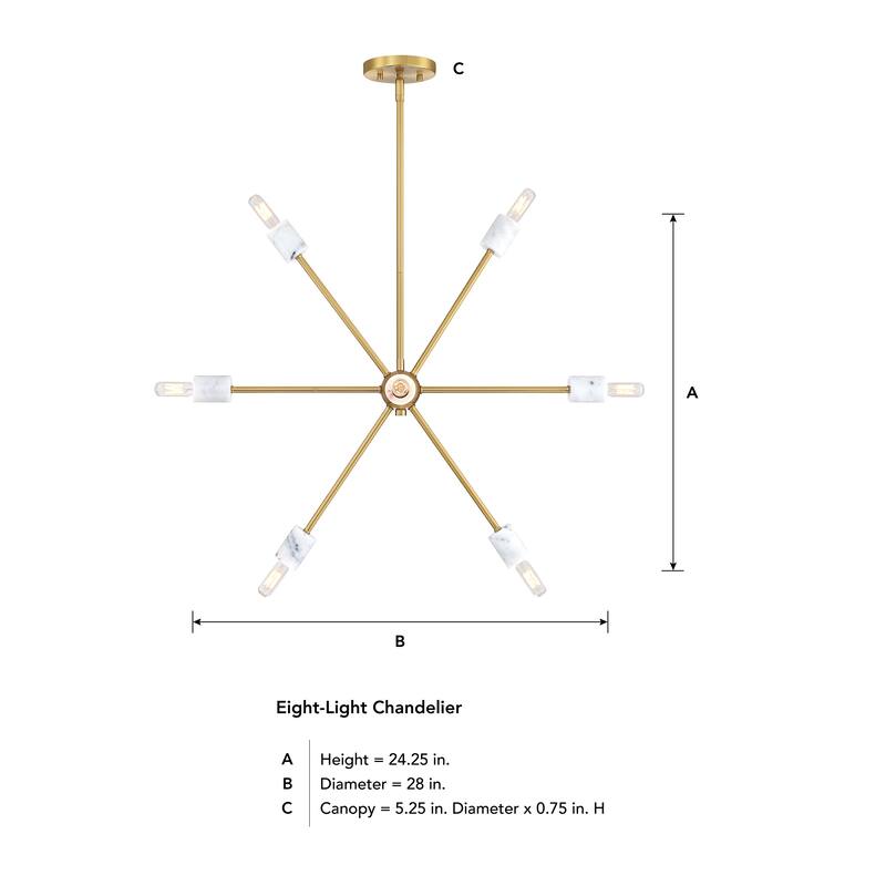Star Dust 8-Light Brushed Gold with Natural Marble Accents Mid-Century Modern Sputnik Chandelier for Dining Rooms - 28