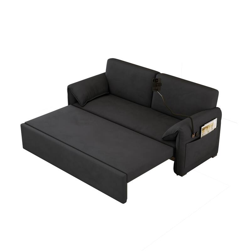 Convertible 63-inch Velvet Sofa Bed with Three Adjustable Modes - Comfortable Sofa, Lounge, and Double Bed for Home or Office