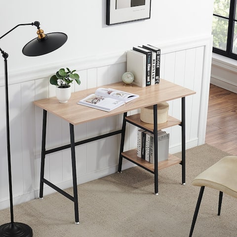 Modern Office Computer/Writing Desk with 2-Tier Removable Storage Shelves