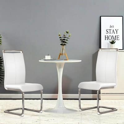 2PCS Dining Chairs,PU Faux Leather High Back Upholstered Side Chair with Chrome Metal Legs