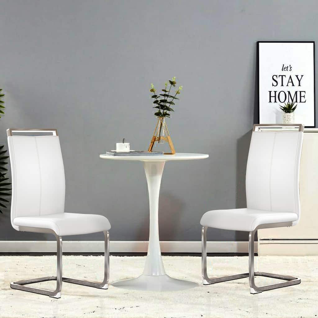 Modern Dining Chairs,PU Faux Leather High Back Upholstered Side Chair with C-shaped Tube Chrome Metal Legs