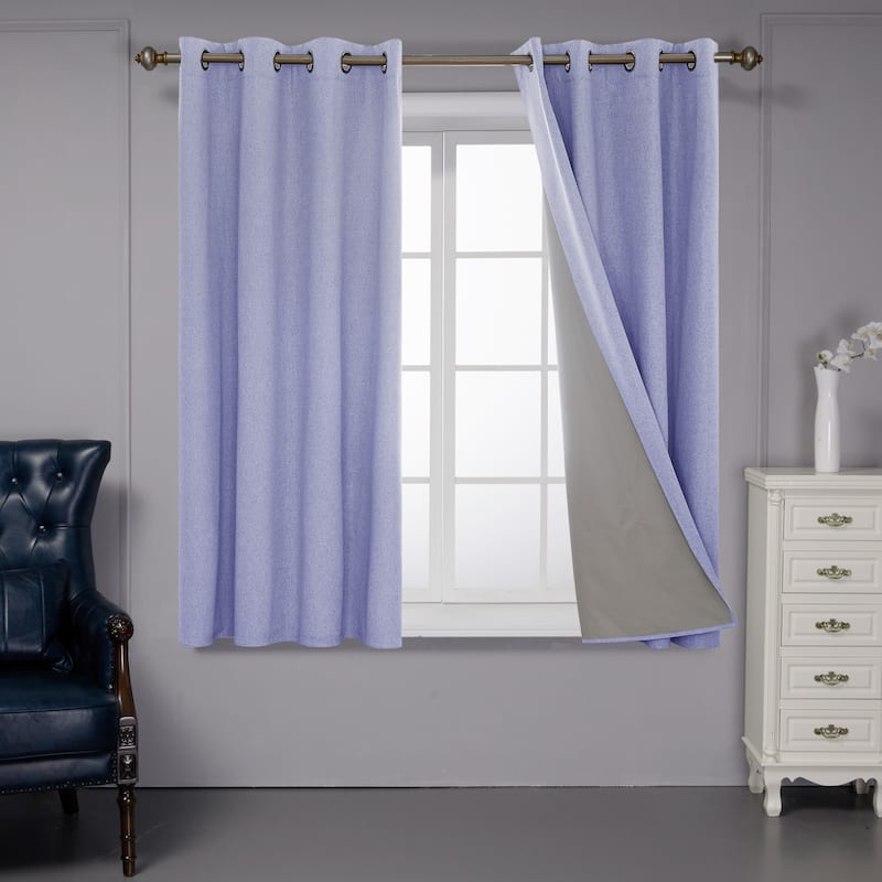 Deconovo Faux Linen Total Blackout with Coating Curtains (2 Panel) - 52W x 72L - Light Purple