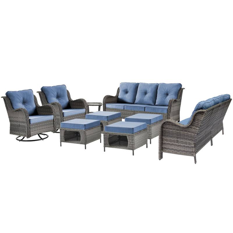 Outdoor Conversation Set - 9 Pieces Patio Furniture Set with Cushion