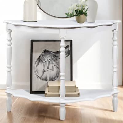42" Wood Circular Curved Console Table with Open Shelf and Legs