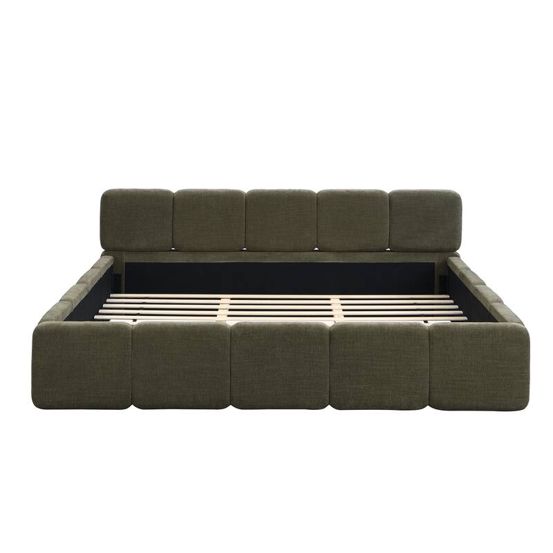 Christopher Knight Home Evelyn Platform Bed with Boucle Upholstery and Thick Block-Style Headboard
