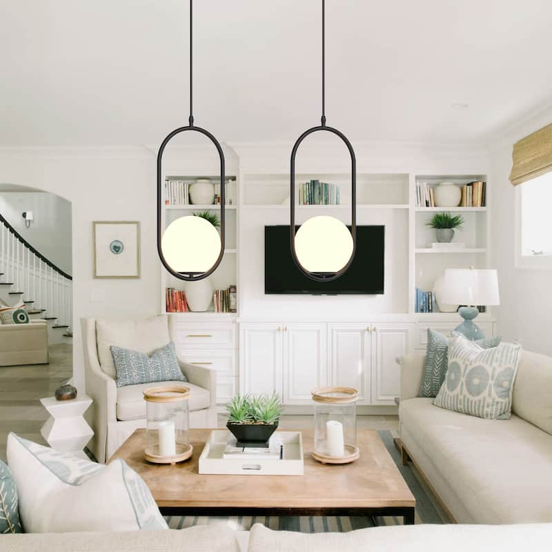 YANSUN 1-Light Oval Black Globe Modern Pendant Light Hanging Lighting Fixture for Kitchen Island Living Room Dining Room