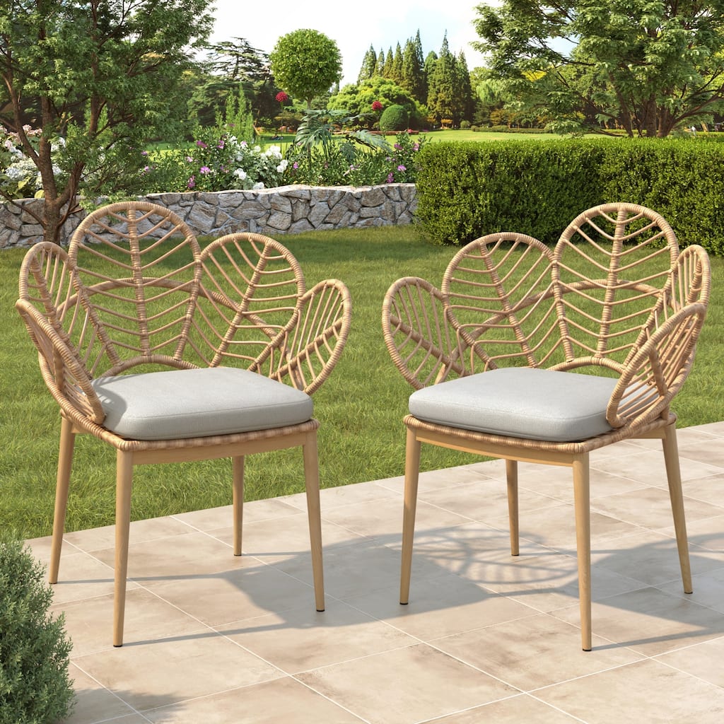 Outdoor Wicker Peacock Shape Papasan Style Chair Set of 2