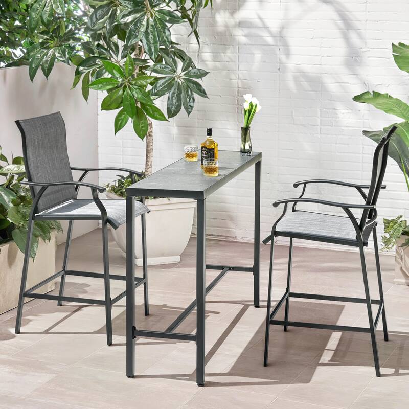 Patio 3-Piece Textilene Bar Set with High Backrest, Black and Gray