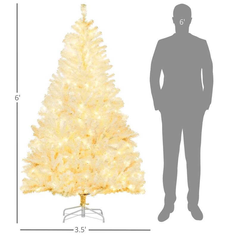 6ft/7.5ft Prelit Artificial Christmas Tree with White Snow Flocked Branches and LED Lights