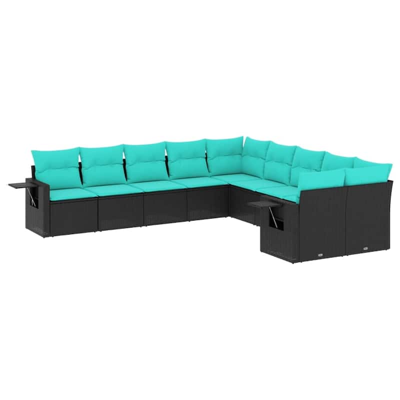 vidaXL 10 Piece Patio Sofa Set with Cushions Black Poly Rattan