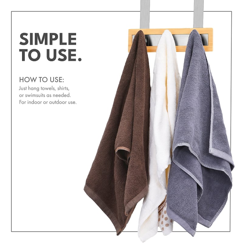 Bamboo Stainless Steel Over-the-Door Towel Hooks Stylish and Functional Bathroom Organization Solution for Towels - 3 Hooks