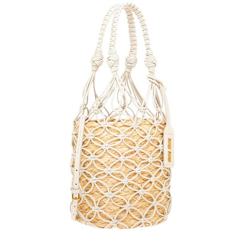 Miu Miu Leather and Raffia Bucket Bag