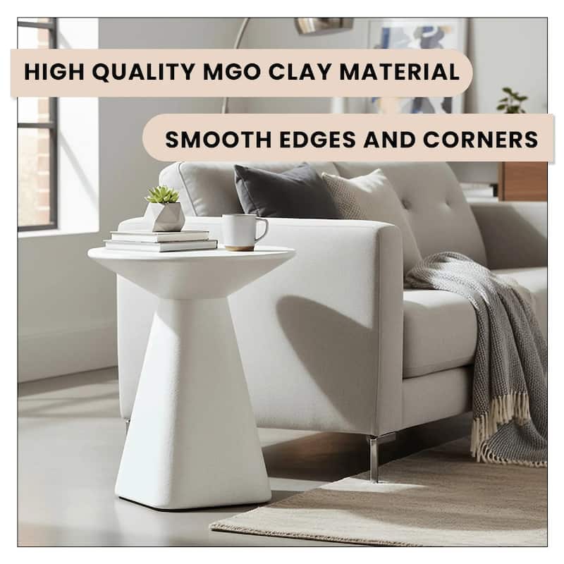 Elsie 18" Wide Circular Fiberstone Side Table with Powder-Coated Finish for Indoor/Outdoor Use