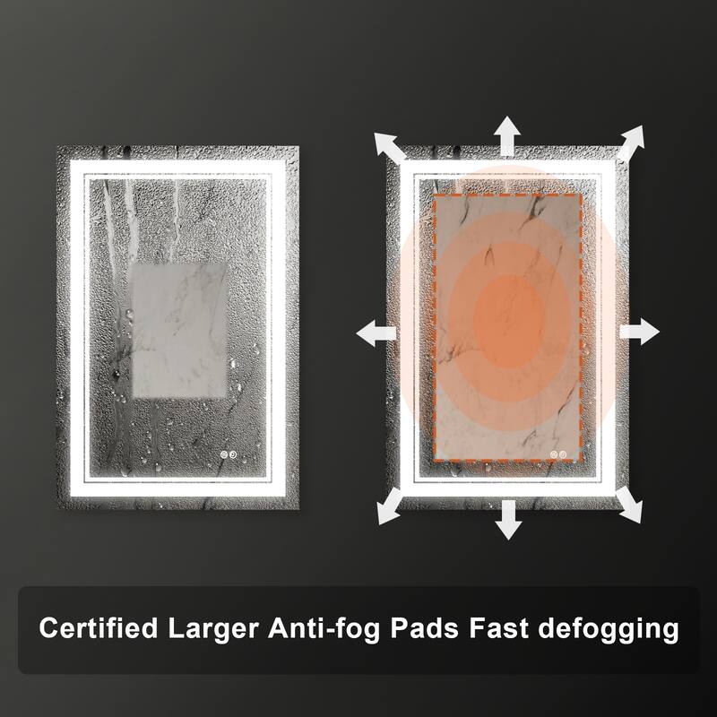 Retangular Wall Mounted LED Bathroom Mirror With Touch Switch Memory Mirror Anti-Fog (Horizontal/Vertical)