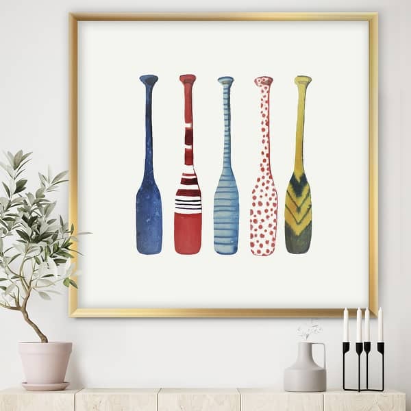 slide 1 of 10, Designart 'Five Paddles' Lake House Framed Art Print 16 in. wide x 16 in. high - Gold