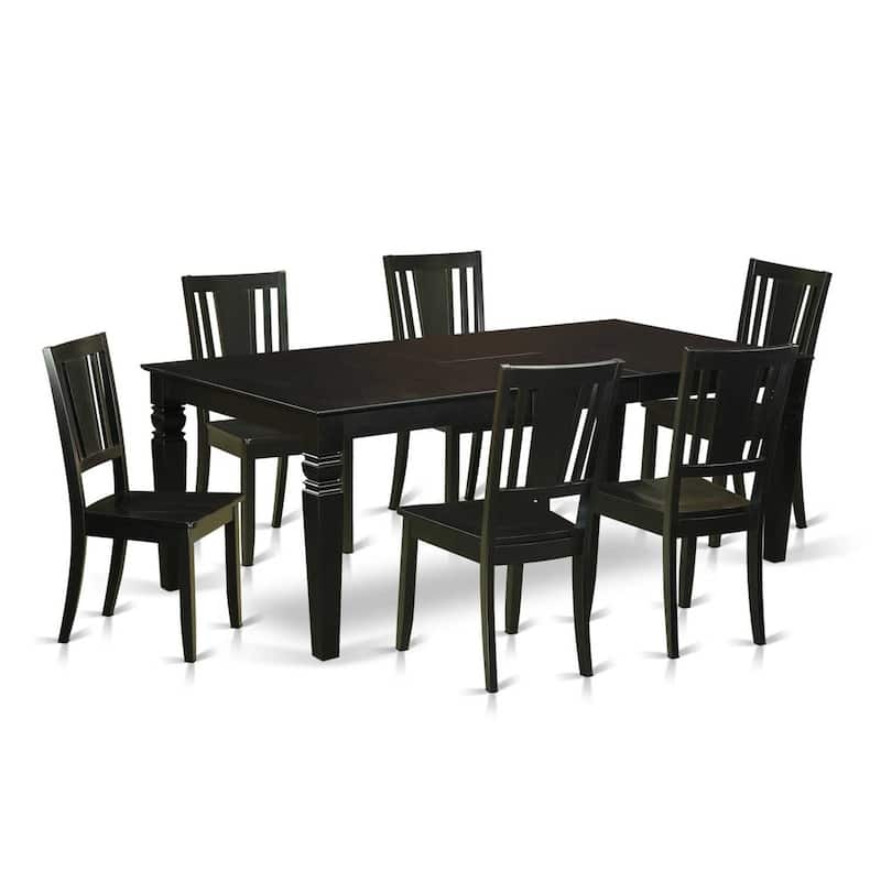 Gothic Dining Room Set - 7 Piece Table & Chair Set - Rectangle Butterfly Leaf Table - Black Finish