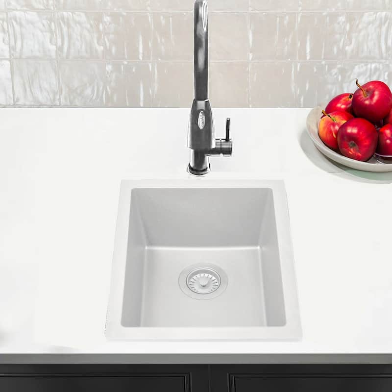 Highpoint Collection European Granite Composite Bar Sink and Drain Set - 15" x 18" x 7.6"