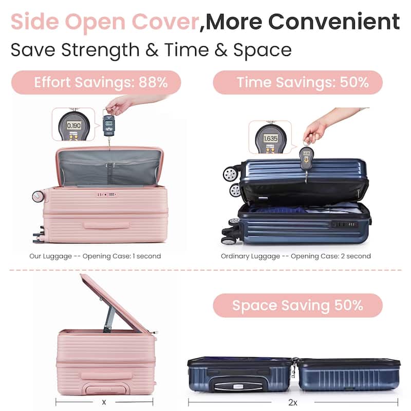 3 Piece PC Expandable Lightweight Carry On Luggage Sets with Front Pocket and Spinner Wheels & TSA Lock, for Men and Women