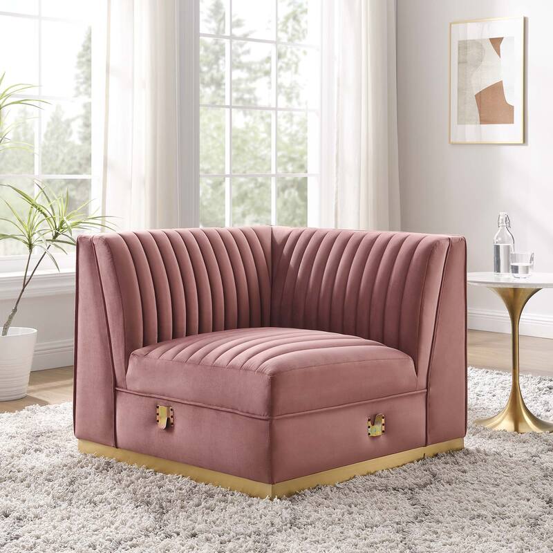 Sanguine Channel Tufted Performance Velvet Modular Sectional Sofa Left Corner Chair - Dusty Rose
