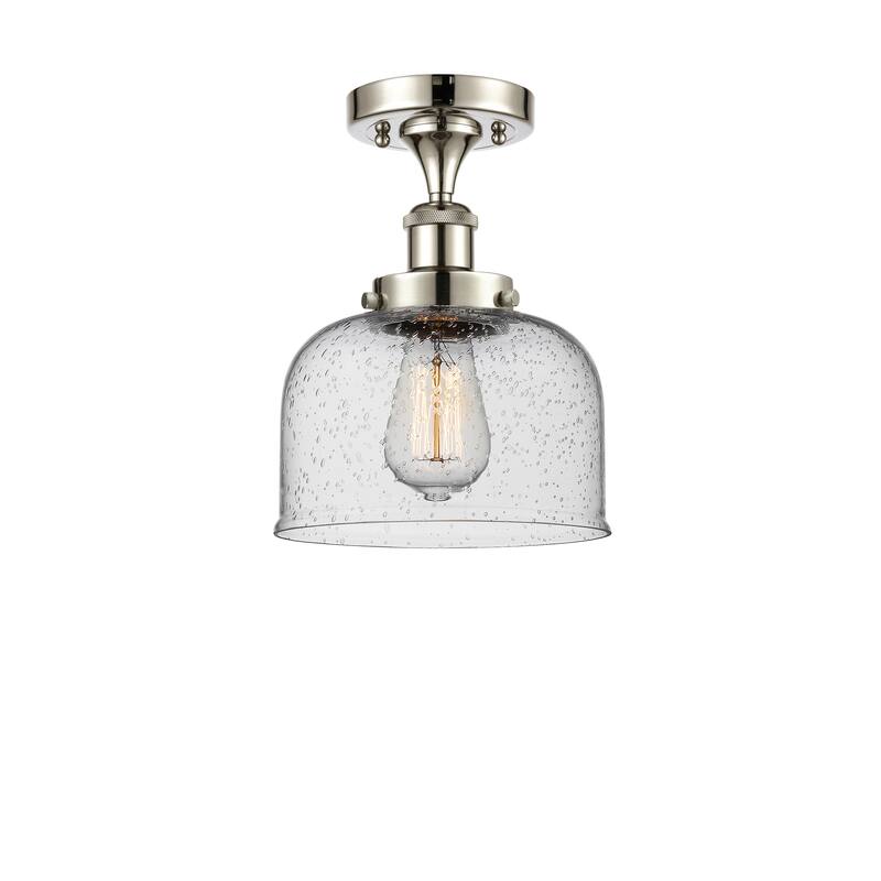 Innovations Lighting Ballston Urban Bell - 1 Light 8" Semi-Flush Mount - Polished Nickel/Seedy