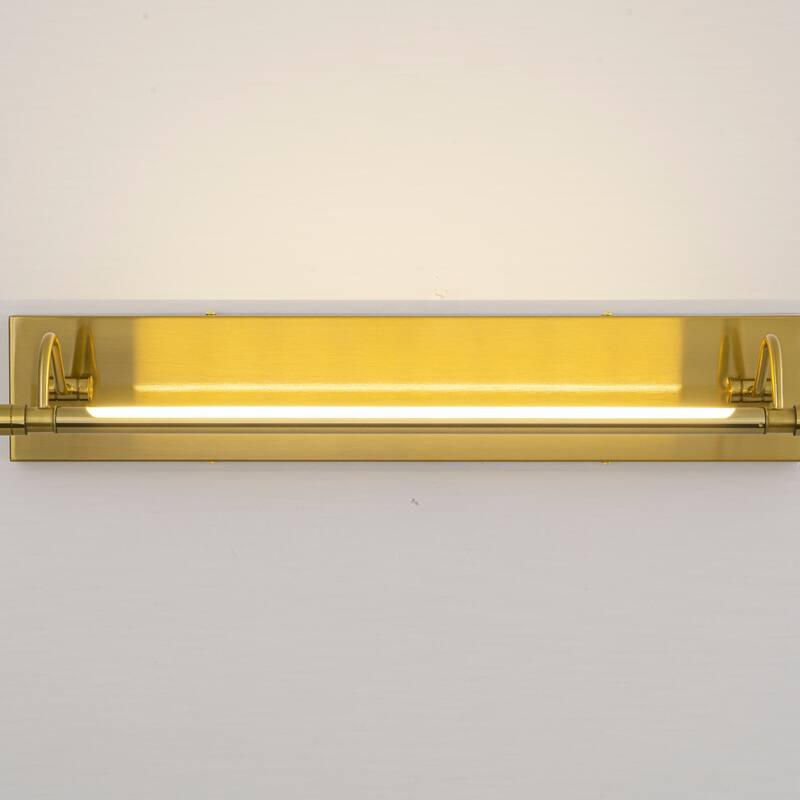 23.1" W Mid-Century Modern Gold Double Arm LED 3000K Barthroom Mirror/Picture Wall Light - 21.3 in. W x 4.3 in. H x 6.7 in. D