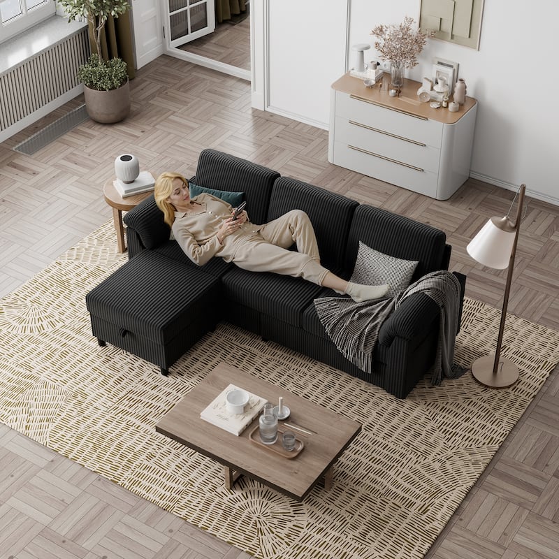 Futzca ​Sectional Sofa Couch, 3 Seat L Shaped Sofa with Removable Pillows