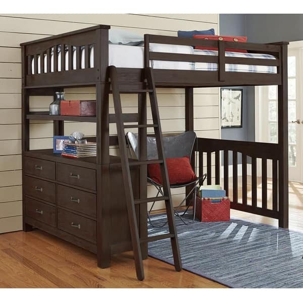 slide 2 of 6, Hillsdale Kids and Teen Highlands Espresso Wood Full Loft Bed