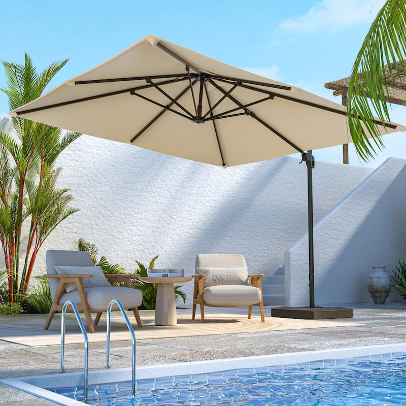 LIVOOSUN Patio10x10FT Aluminum Cantilever Umbrella Solution-Dyed Fabric w/Base - Sand