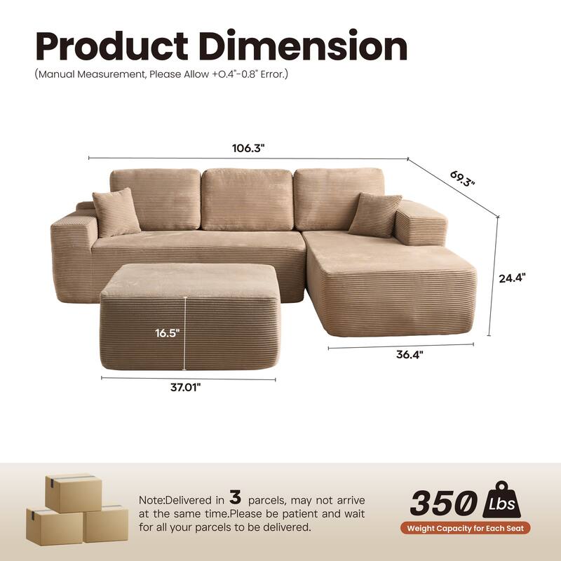 ​​OVIOS Lazy Chaise Lounge Sofa with Ottoman​
