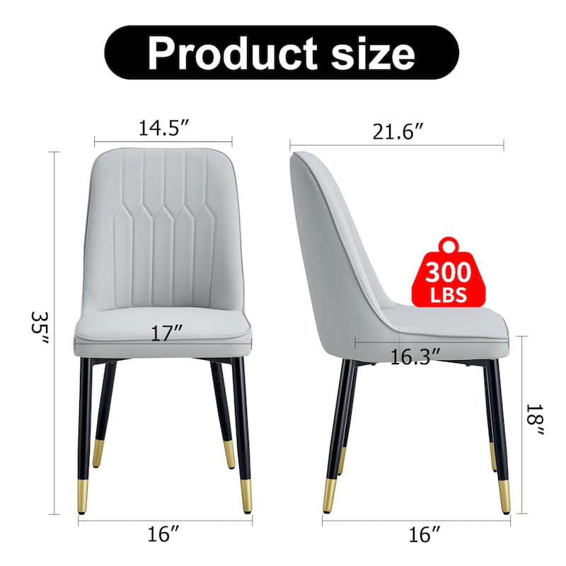 Leather Upholstered Dining Chair with Curved Back Kitchen Chair with Metal Legs Armless Side Chair, Set of 4