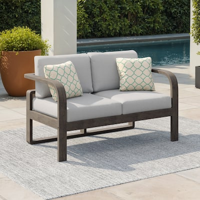 Corvus Annette Outdoor Acacia Wood Loveseat with Sunbrella Pillows