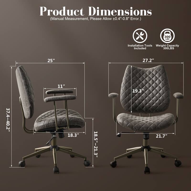 HOOOWOOO Mid-Century Leather Ergonomic Office Chair Adjustable Swivel Task Chair