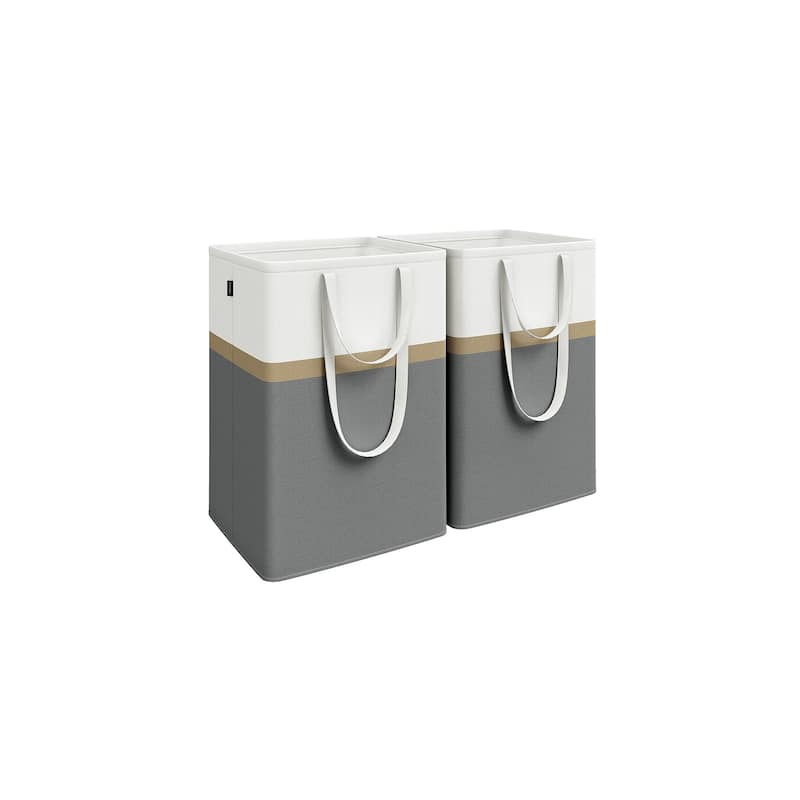 Set of 2 Large Slate Grey Laundry Hampers with Handles and Privacy Metal Ring Closure - 17.8"L x 15.8"W x 25.6"H - Grey