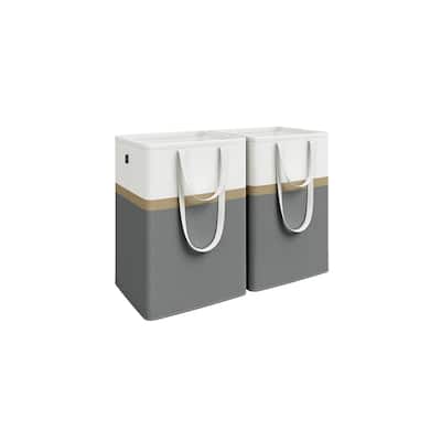 Set of 2 Large Slate Grey Laundry Hampers with Handles and Privacy Metal Ring Closure - 17.8"L x 15.8"W x 25.6"H