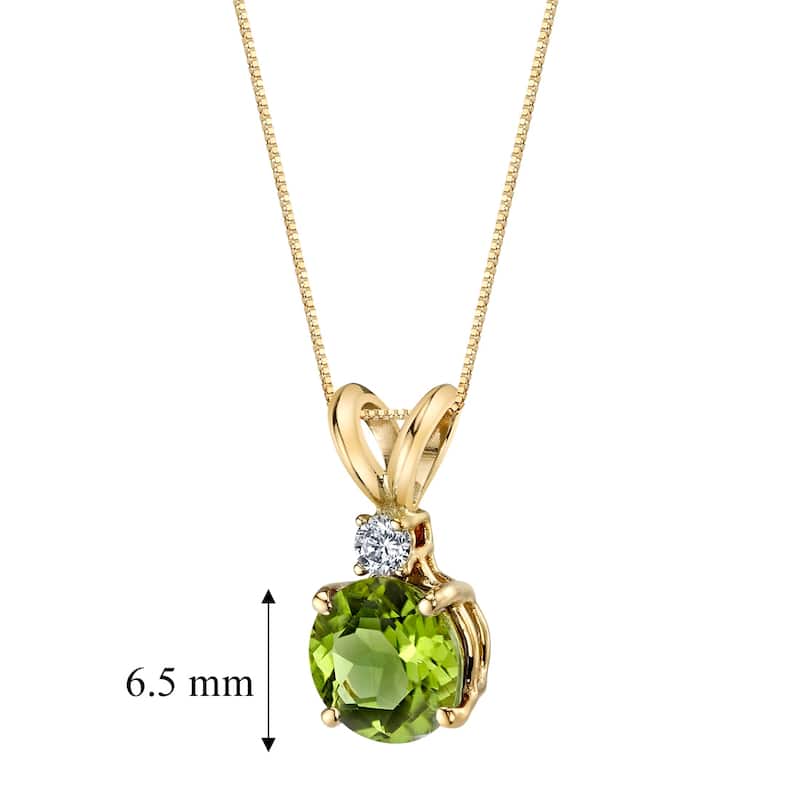Oravo 14k Yellow Gold 1.00 ct Round Cut Peridot Diamond Pendant