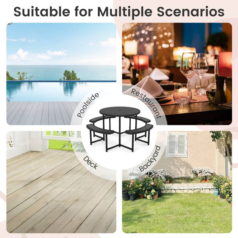 Costway Round Picnic Table Bench Set with 4 Benches Umbrella Hole All - See Details