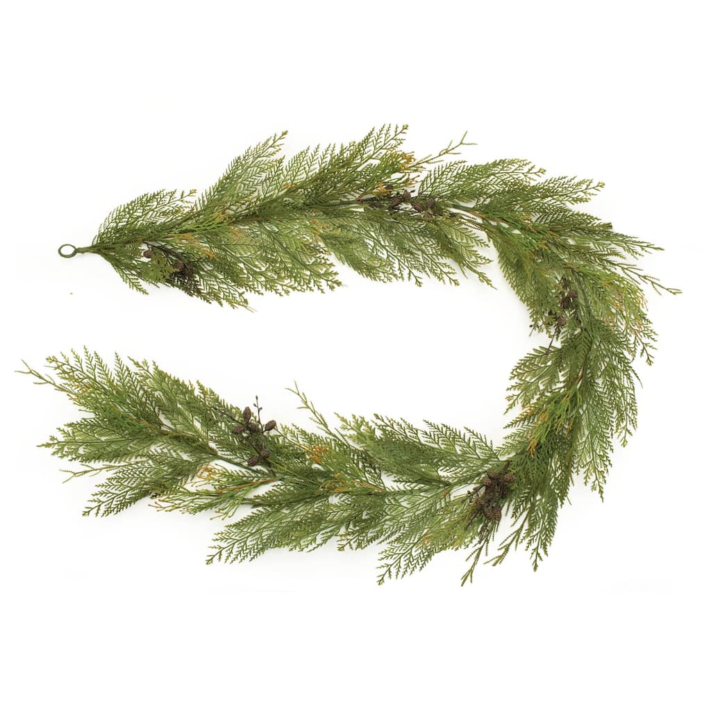 Plastic Cedar Garland with Pinecones 75 inches Wired Holiday Decor - 72” x 13” x 75” (L x W x H)