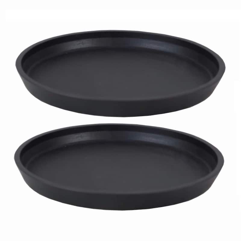 DreamPatio Fiberstone Round Saucer (Pair of 2) - 14"Dia x 1.4"H - Black
