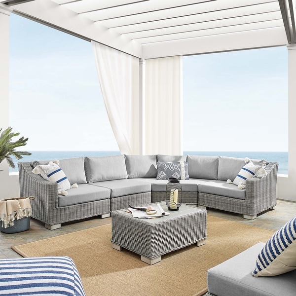 Conway Sunbrella® Outdoor Patio Wicker Rattan 5-Piece Sectional Sofa Furniture Set. Opens flyout.