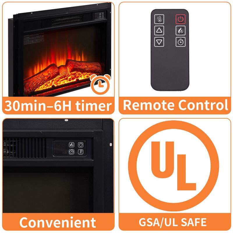 18/23/33 Inch Electric Fireplace Insert Ultra Thin Heater with Set Realistic Flame Touch Remote Control Overheating Protection