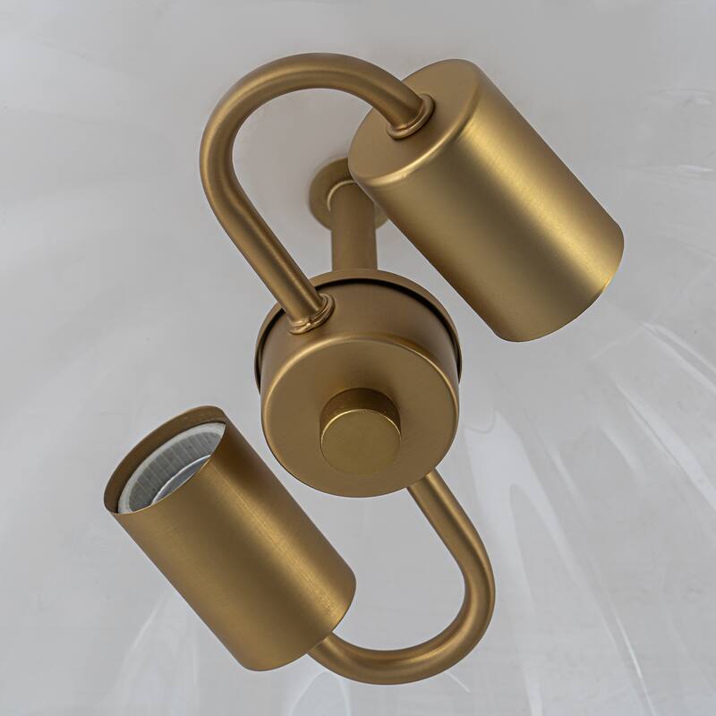 Modern 2-Light Cloud Glass Dome Semi Flush Mount Ceiling Light - Brass - 16" W × 9.5" H